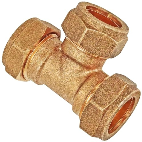 MegaHaustechnik Schraubfitting Kupferrohr, T-Stück, 15mm | Messing Klemmringverschraubung, Trinkwasser geeignet, für Rohr-Außendurchmesser 15mm, Abzweig