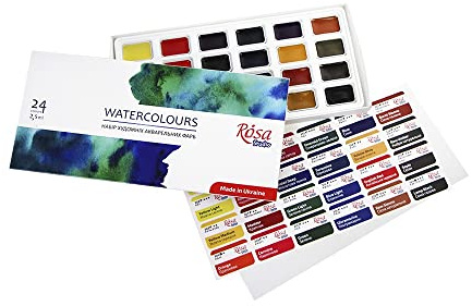 Aquarellfarben-Set ROSA, hergestellt in der Ukraine, 24 Farben in Karton, einfach zu bedienen, intensive extra feine Farben, Sonnet ähnlich