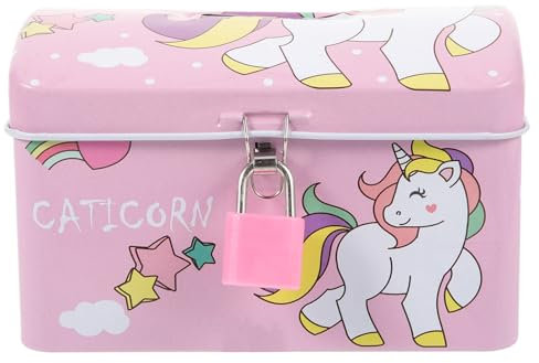 Toddmomy Unicorn Printing Tin Saving Pot Cartoon Piggy Bank Lovely Money Pot with Lock(Random Style)
