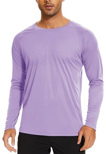 TACVASEN Men's Sun Protection T-Shirt UPF 50+ UV Protection Long Sleeve Tops Work Fishing Swimming Shirt Rash Guard Top Light Purple