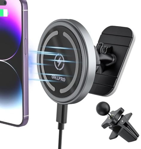 OHLPRO Kompatibel mit MagSafe Autohalterung Ladegerät, Handyhalterung Auto mit Ladefunktion für iPhone 16 Pro Max/16 Pro/16 Plus/15/14/13/12 Serie, Magnet Auto Handyhalter Kabelloses KfZ Halter