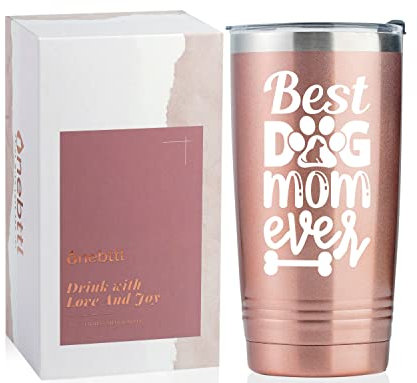 Onebttl Dog Mum Gift for Women, Best Dog Mom Ever, 590ml Stainless Steel Vacuum Insulated Travel Mug Tumbler with Lid & Straw, Rose Gold
