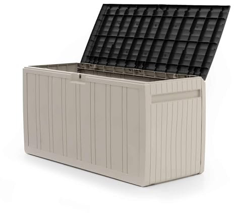 Gardiun Baúl de Almacenaje Top 117x45,5x57,50 cm 270L Montaje en Clic | Fabricado en Resina | Sistema de Cierre para Candado | Diseño Bicolor
