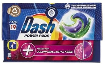 Dash Power Pods - Detergente en cápsulas para lavadora, 19 lavados, tecnología de colores brillantes y fibras, protege las prendas, eficaz incluso en frío y en ciclos cortos