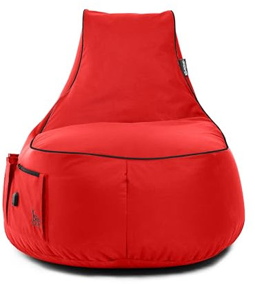 BuBiBag Gaming Sitzsack zum Zocken mit -Anschluss & Taschen, Halterung, Gamer Sessel für Kinder und Erwachsene, Beanbag Indoor und Outdoor - JokerBag (Rot)