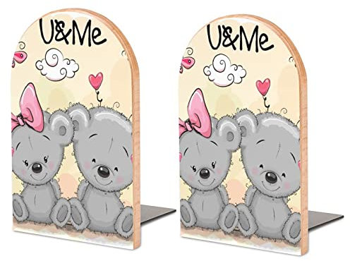 Lot De 2 Serre-Livres Ours Mignon Support De Livre Antidérapant en Bois pour Bibliothèque De Bureau
