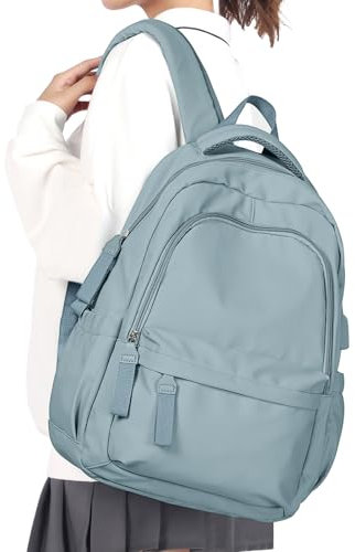 WEPLAN Rucksack Damen Schule Casual Schulrucksack Mädchen Teenager Schultasche College Rucksack für Reisen Arbeit mit USB-Ladeanschluss School Backpack 14 Zoll Laptop Wasserdicht,Hellblau