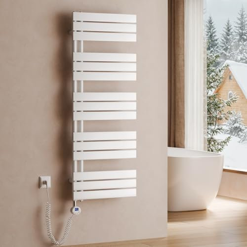 S'AFIELINA Elektrischer Badheizkörper mit Thermostat 1320x500mm Handtuchheizkörper Elektrisch Handtuchwärmer Badheizkörper Paneel Seitenanschluss 800 Watt (Weiß)