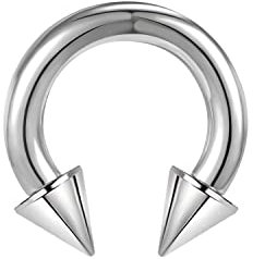 ZS Chirurgenstahl Spike Hufeisen Circular Barbell Ringe, 00G 0G 2G 4G 6G 8G 12G 16G Dick PA Rings, CBR Nasenring Septum Ohr Piercing Körperschmuck (Silber,6G,16mm)