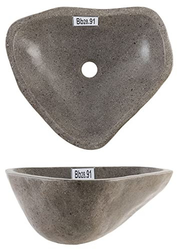 Flußstein-Waschbecken 40 cm oval Unikatauswahl nach dem Kauf rundum poliert Bad Gäste WC Naturstein Handwaschbecken von Wohnfreuden