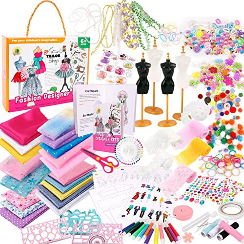Visiblurry Modedesigner-Kit | 639-teiliges Kleiderdesign-Set | Nähset für Mädchen, Gaze-Stoff, Bastelset, Abendkleid-Projekte für Mädchen, Spielzeug, tolles Geschenk