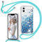 Handyband für iPhone 12/iPhone 12 Pro 6,1'' Hülle mit Band, Glitzer Treibsand Handyhülle mit Kordel zum Umhängen Transparent Stoßfest Schutzhülle mit Kette Schnur, Quicksand Necklace Case in Blau