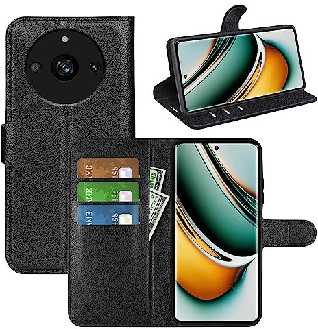 Fertuo Funda para Realme 11 Pro 5G, Carcasa Libro con Tapa de Cuero Piel Wallet Case Flip Cover con Kickstand, Hebilla Magnetica, Ranuras para Tarjetas para Realme 11 Pro Plus, Negro