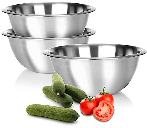 COM-FOUR® 3x bol mélangeur en acier inoxydable - bol de cuisine multifonctionnel - bol en métal argenté - bol pratique pour servir et disposer (3 pièces - Ø 24cm)