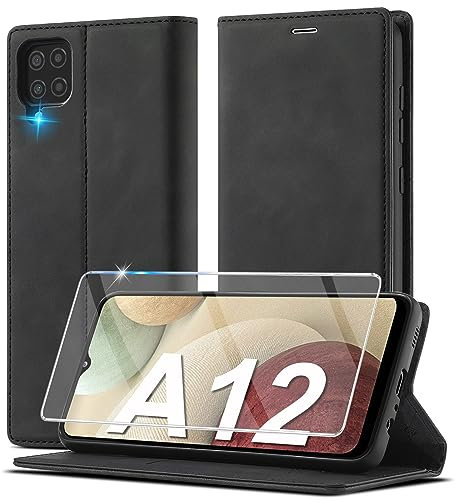 Handyhülle für Samsung Galaxy A12 Hülle Leder [Mit Schutzfolie] für Samsung Galaxy M12 Hülle Klappbar Leder Flip Wallet Stoßfeste Case Schutzhülle Klapphülle für Samsung Galaxy A12/ M12 Hülle Holster