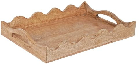 Mela Artisans Ottoman Wooden Serving Tray | Medium, Scallop White Burnt | Decorative Mango Wood | Serve Breakfast, Other Foods, Coffee and Tea | Rustic Home Decor | 14 x 10” x 2.5”