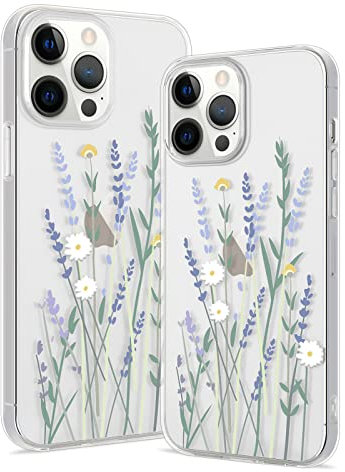 Pepmune Compatible with iPhone 15 Pro Case Floral Clear Cute Daisy Lavenders Flower Patterns Design for Girls Women, Slim Soft Silicone Cover Shockproof Protective Phone Case for-6.1inch
