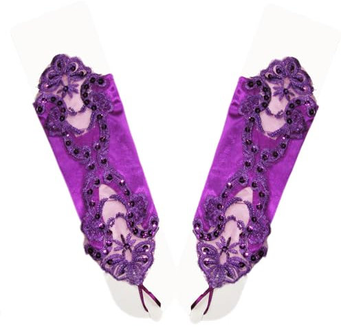 Wambere Spitzenhandschuhe für Frauen,elegante Handschuhe Paillettenröschen Spitzenhandschuh Hakenfinger-Spitze florale Handschuhe zum Binden für Hochzeit Bankett Kostümzubehör Party Abendessen,Lila