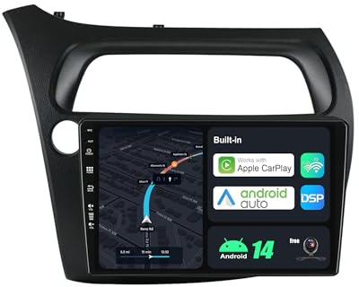 BXLIYER Android 14 Autoradio para Honda Civic (2006-2012) - Gratis Trasera Cámara - 9 Pulgada 2 DIN - Dab Dual Band WLAN CarPlay Volante Android Auto Bluetooth Split-Screen