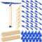 Leyndo 24 Set Helicopter Kit 6 Plastic Propeller for Stem Activities Propeller Blades with Rubber Band Wood Sticks for Airplanes and Helicopters from School and Research Institution (Blue)