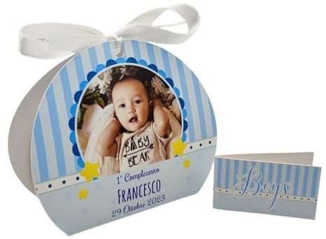 PV Grafik® 24+24 PZ Scatola Portaconfetti Personalizzata, Scatoline Bomboniere Maschio, Bimbo, Bimba, Bambina, Bomboniera Nascita Battesimo Compleanno, Porta Confetti Per Confettate (TunnaF1)