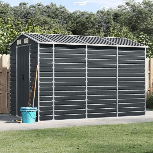 JUNZAI Gerätehaus Anthrazit 191x300x198 cm Verzinkter Stahl, Gartenhaus, Gerätehaus, Fahrradgarage, Gartenhütte, Geräte Schuppen, Gartengerätehaus