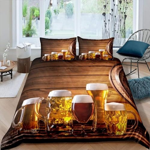 Pechiwuo Bettwäsche 135x200 cm Bier Bettwäsche-Set Winter Bettbezug Weiche Mikrofaser Bettzeug Set 3D Bier Kinderbettbezug 135x200 cm + 2 Kissenbezug 80x80 cm H532