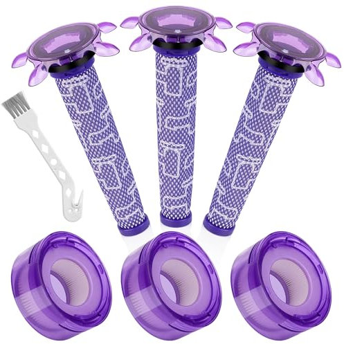 V7 V8 New Version Vacuum Filter Replacement Kit for Dyson Upgraded V8 FOCUS Mattress SV25 SV37, 3 Star Pre-Filters and 3 HEPA Post-Filters Replace Part No. 965661-05 & 967478-05