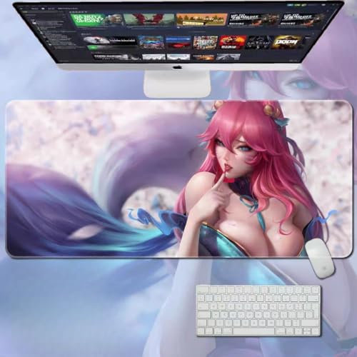 LOL Großes Gaming-Mauspad mit strapazierfähiger, rutschfester Unterseite aus Naturkautschuk, wasserdichtes Tastatur-Pad, Schreibtischunterlage für Gamer, Büro und Zuhause (Ahri 6)