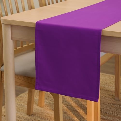 Encasa XO Table Runner Größe 32x122 cm | Baumwoll -Leinwand Stoff | Lila Solid Color | Waschbarer und dauerhaft