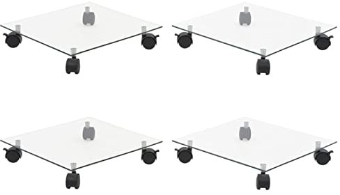 Bulliing Carrelli Porta Piante 4 pz 35x35 cm Vetro Temperato Quadrati,Sottovaso con Ruote Ruotabile a 360°,Carrello Portavasi Rotondo per Interni ed Esterni,Adatto per Fioriera,Ombrelli
