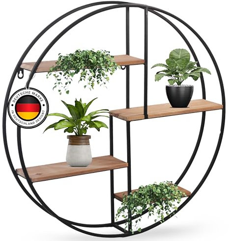 Kyto Wandregal rund | 45 Durchmesser | Robustes deko Regal aus Metall und Vier Holz Ebenen (45cm)