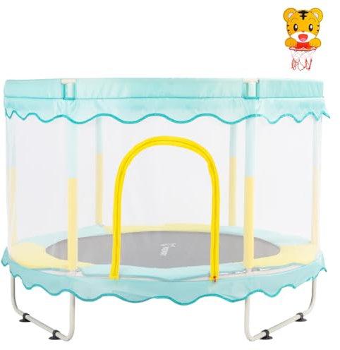 K IKIDO Indoor Trampolin mit Netz, Sprungkissen, Kantenschutz, für Kinder ab 2 Jahren – Gartentrampolin für Kinder