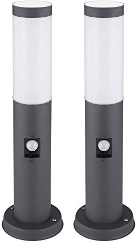 GLOBO Außenstehlampe mit Bewegungsmelder Gartenlampe Edelstahl Smart LED Wegeleuchte dimmbar mit Fernbedienung anthrazit Außenleuchte, RGB Farbwechsel, 8,5W 806lm warmweiß, DxH 12,7 x 45 cm, 2er Set