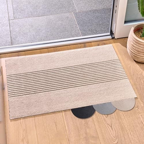 Blumtal Fußmatte 40x60 cm - rutschfeste Schmutzfangmatte - Fußabtreter mit Muster - Fußmatten Haustür - Türmatte aus Polyester - Fußmatte innen/Schmutzfangmatte außen - Fußabstreifer Beige