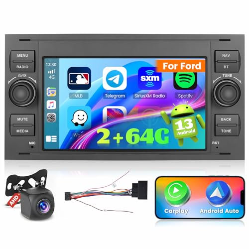 Ohradio 2G+64G Autoradio für Ford Focus Transit Fiesta Galaxy Mondeo C-Max S-Max Connect 7 Zoll Radio Android mit Wireless Carplay Android Auto GPS Radio FM/RDS WiFi+Rückfahrkamera+MIC (Schwarz)