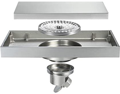KWMAEEUID Desagüe de Ducha Lineal, desagüe de Piso Rectangular de 8 Pulgadas, desagüe de Piso de Ducha Cepillado de latón con Rejilla de inserción de Azulejos, Cubierta extraíble para baño