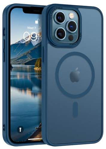 GUAGUA Funda Magnética para iPhone 12 Pro MAX y 13 Pro MAX, Compatible con MagSafe Carcasa Protectora Antigolpes Translúcida Mate Trasera Fina Robusta TPU PC Anti-Amarilleo Case, Azul