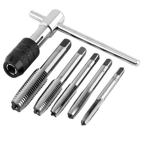 6 Pezzi Maschi A Mano Set,Con Impugnatura A T Regolabile,Maschi Per Filettatura,M3 M4 M5 M6 M8, Giramaschi a cricchetto,Strumento Per Filettare