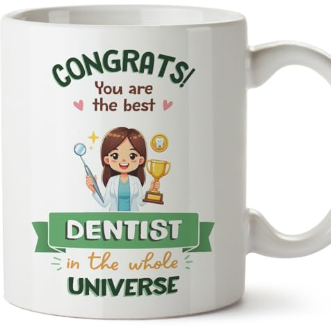 MUGFFINS Dentist Woman Mug - in English - Best in Universe Trophy - Funny Gift for Colleagues - Ceramic 11oz Mug