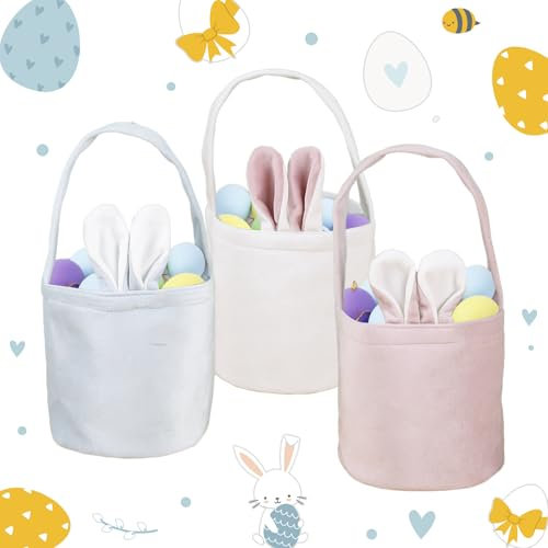 Osterkörbchen Mit Henkel, 3 Stück Osterkorb Kinder Osternest Korb, Ostertasche Hase Mit Ohren Zum Befüllen, Osterkorb Kinder mit Hase Schwanz, Osterkörbchen Osterhasen, Osternester zum Befüllen