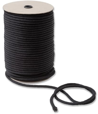 IPEA Corde de Coton macramé Noir - 6 mm x 100 mètres - Rouleau Super Long - Fabriqué en Italie - Fil à Coudre pour travaux manuels, décorations, tapisseries et Rideaux - Cordon - 0,6 cm