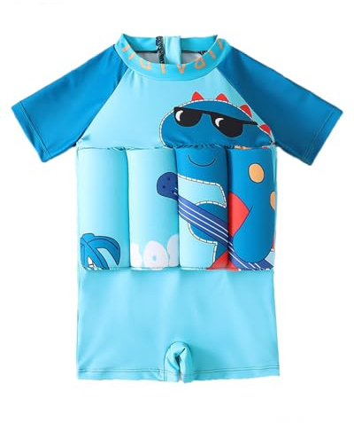 Floatie Swimsuit for Toddlers Boys Girls Floating Bathing Suit Baby Kids Float Learn to Swim Suit Floatation Beach Pool Blue Dinosaur 1-2 Years