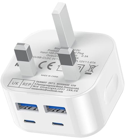 USB C Plug Fast Charge, 40W Multi USB Plug UK Fast Charger Plug 4-Port Dual Port 20W USBC Power Adapter+QC Wall Charger Head Type C Charging Plug for iPhone 16 15 14 13 12 11 Pro Max Plus,iPad,Samsung
