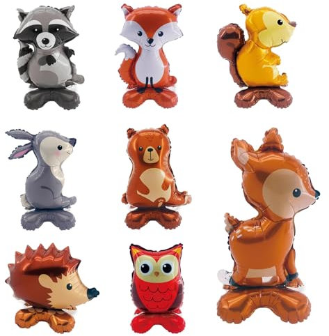 DazzJoy 8 Stück Luftballon Tiere Ballons Stehend, Folienballon Waldtiere Geburtstag Deko, Tier Luftballons Tiere Kindergeburtstag Deko, Helium Ballon Tiere für Dschungel Deko Geburtstag, Party Animals