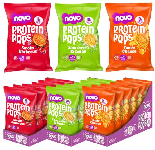 Novo Nutrition Protein Pops 18 Pack, BBQ, Tangy Cheese, Sour Cream & Onion