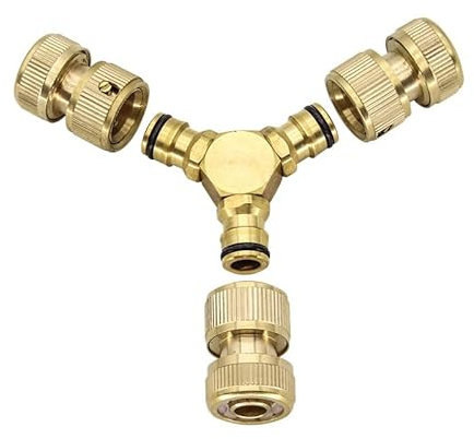 ERKOON 4 Stück Messing Schlauch Kupplung Satz, 1/2 Zoll Gartenschlauch-Verteiler & Y-Verteilerstück, 3-Wege-Verteilerstück für eine einfache Wasserteilung Schlauchkupplung für Gartenbewässerung