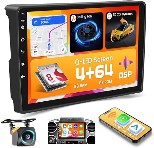 Hikity Qualcomm Snapdragon/DSP/8-Core/4+64G Android 15 Autoradio pour Citroen Berlingo B9/Peugeot Partner Wireless Carplay Android Auto 9 Écran Tactile avec Modèle de Voiture 3D WiFi GPS BT FM/RDS