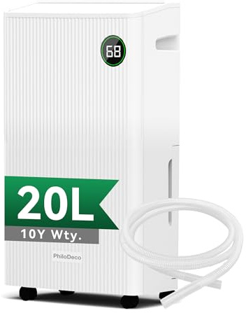 PHILODECO 20L Dehumidifier for Home with 5.5L Tank, Drying Mode, Auto Shut-off & Drain Hose - Quiet Dehumidifiers for Bedroom, Bathroom, Basement