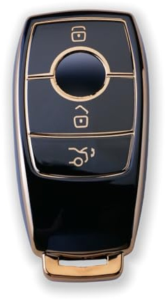 Pack de 2 Coque pour clé de Voiture TPU, Compatible avec Mercedes-Benz Classe S/A/G/B/E/C, AMC, CLA, CLE, CLS, GLA, GLC, GLE, GLK, GLS, W221, W222, Coque Intelligente pour clé de Voiture Or-Noir